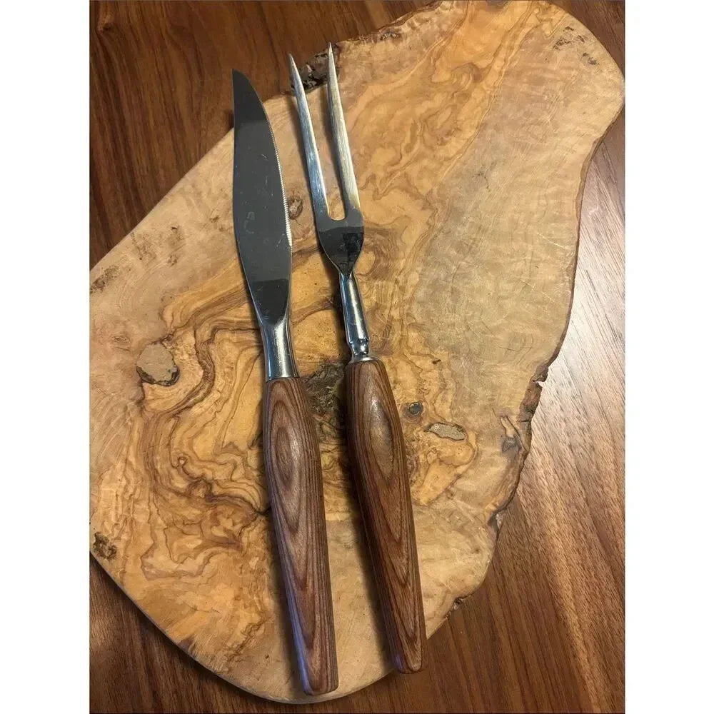 Vintage Mode Danish Wood-Handle Carving Set - Knife & Fork
